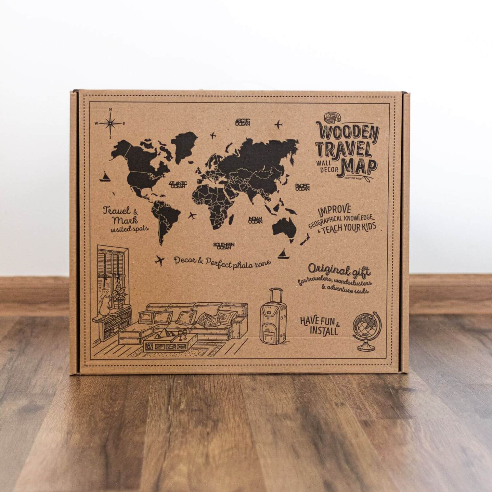 3D LED Wooden World Map 3.0 Gold - Image 17