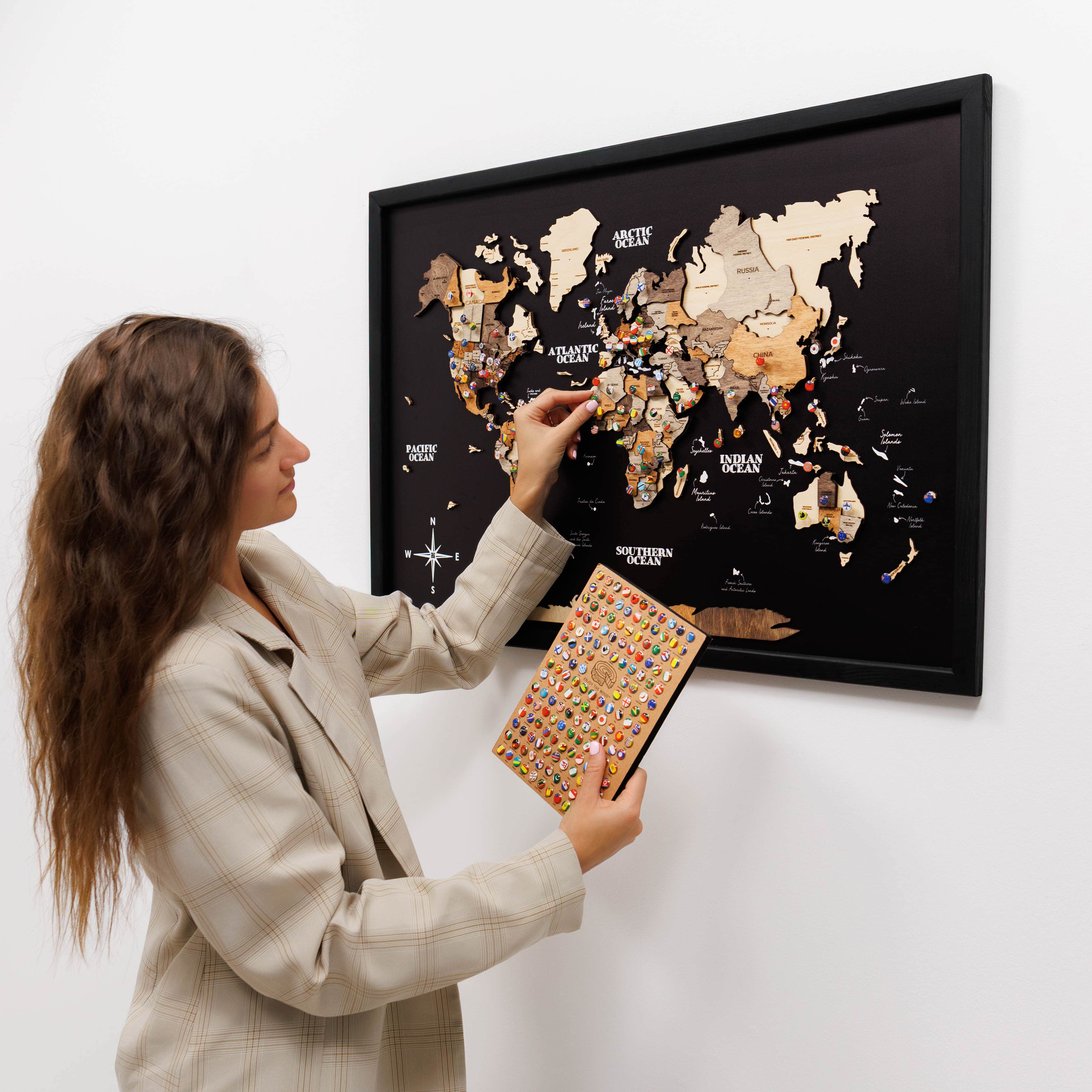 3D Wooden Panel World Map Multicolor - Image 4