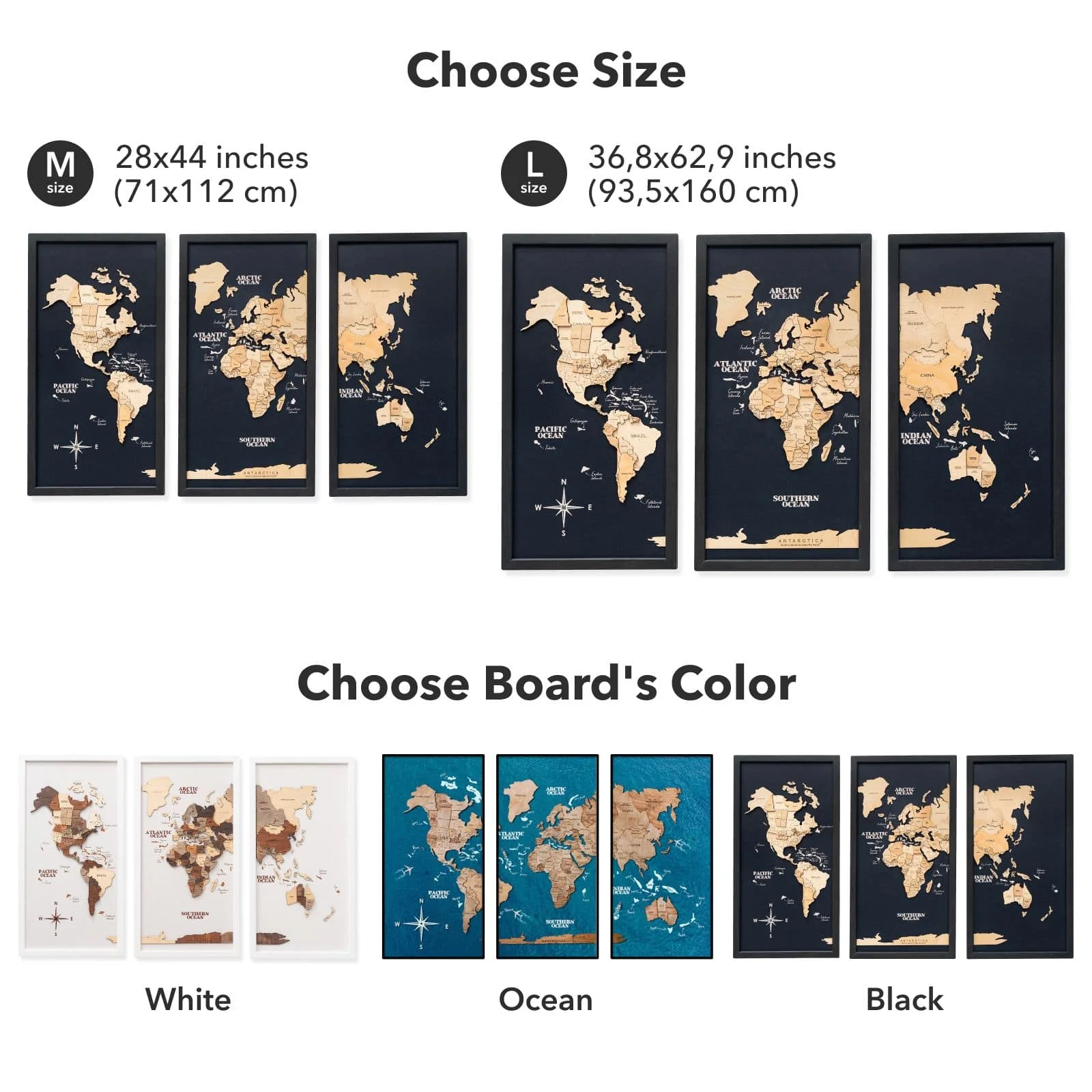 3D Wooden Triptych World Map Multicolor - Image 14