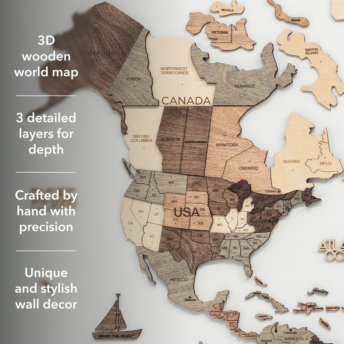 3D Wooden World Map Smokey - Image 13