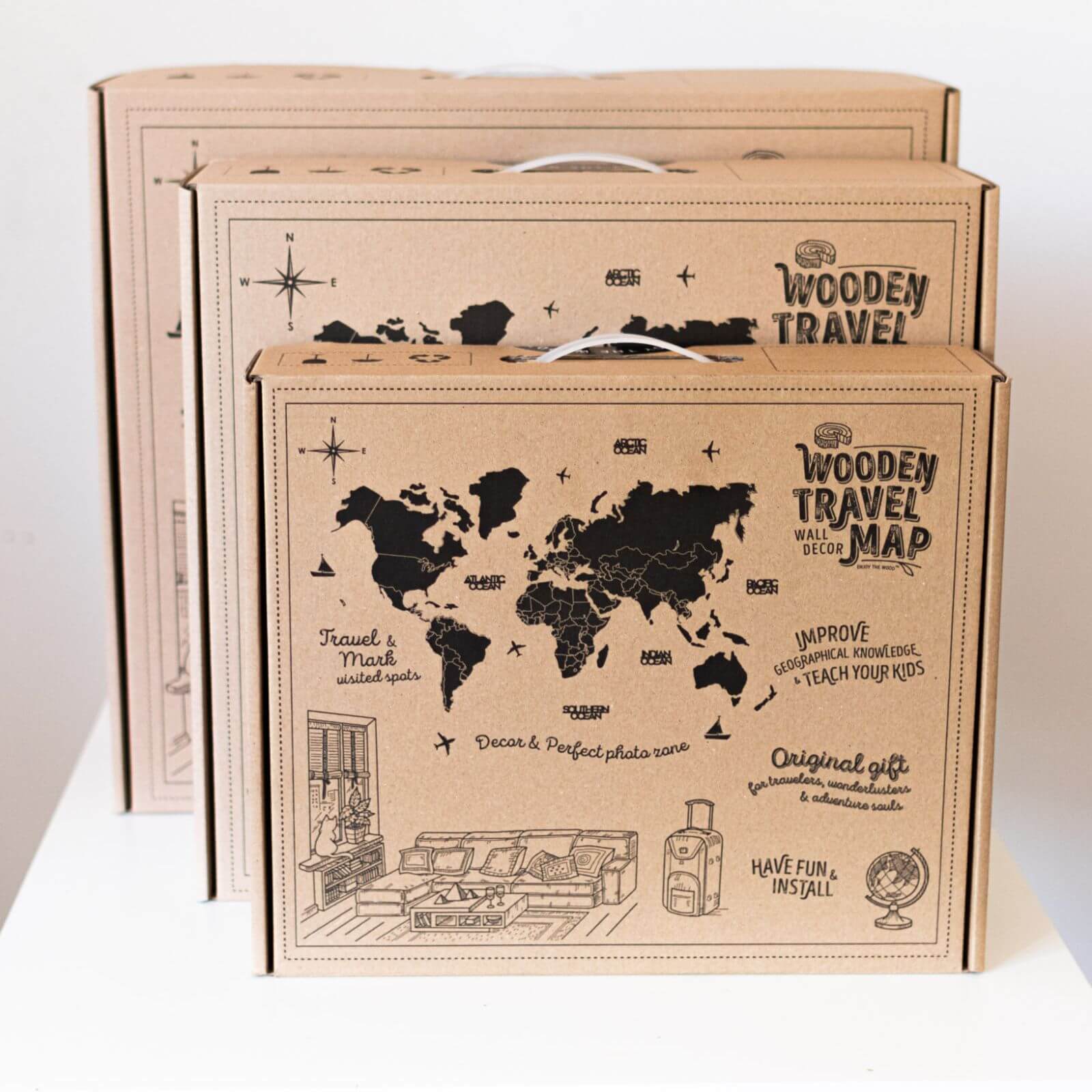 3D Wooden World Map Space - Image 17