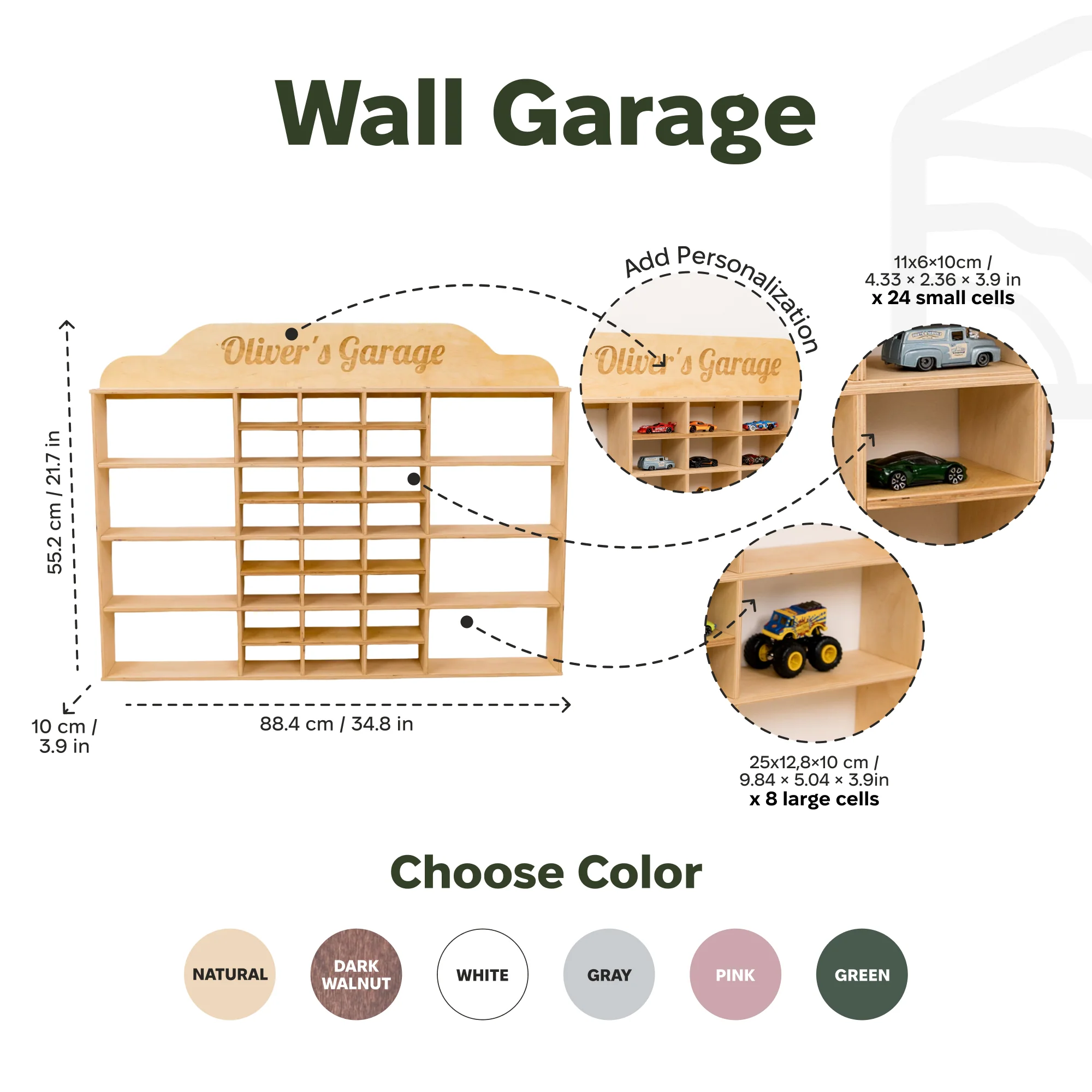 Wooden Wall-Mounted Toy Car Garage - Light - Image 7