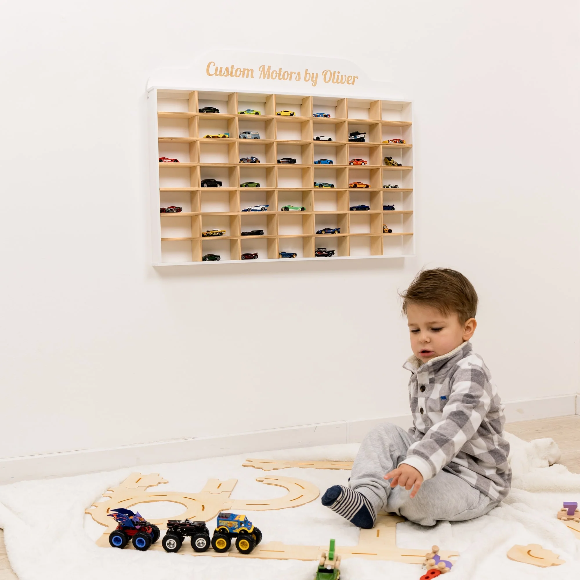 Wooden Wall-Mounted Toy Car Garage - White - Image 4
